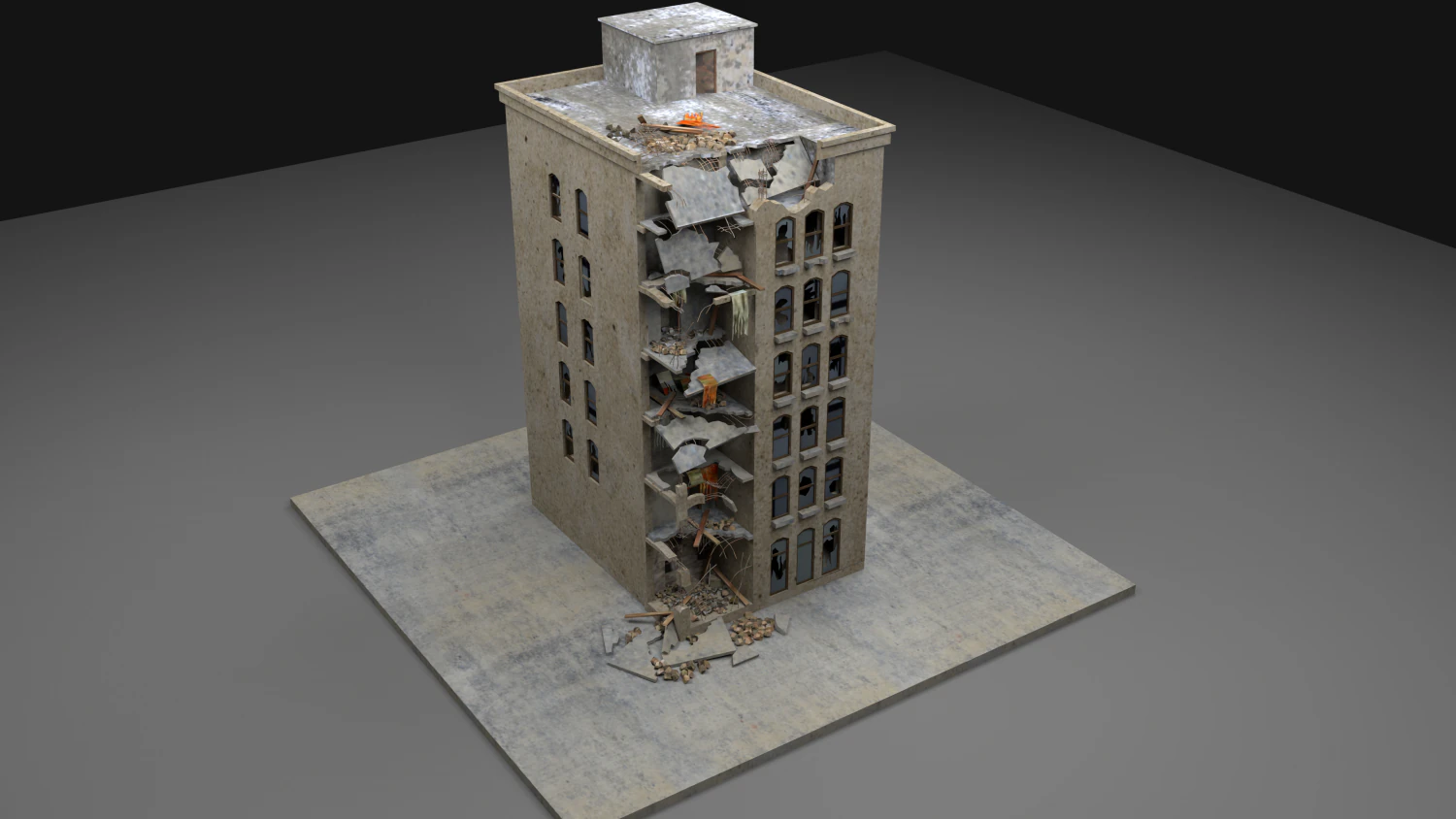 destroyed building 2 3D Model .c4d .max .obj .3ds .fbx .stl .blend
