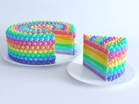 레인보우 케이크 슬라이스 3D 모델