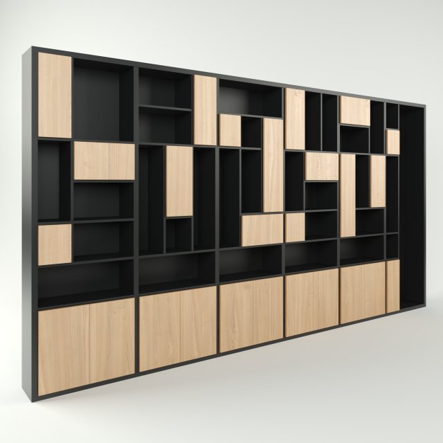 modern wide 6-section cabinet bookcase 3D मॉडल .c4d .max .obj .3ds .fbx .stl .blend 
