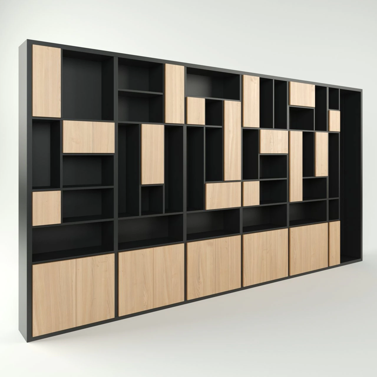 modern wide 6-section cabinet bookcase 3D Model .c4d .max .obj .3ds .fbx .stl .blend