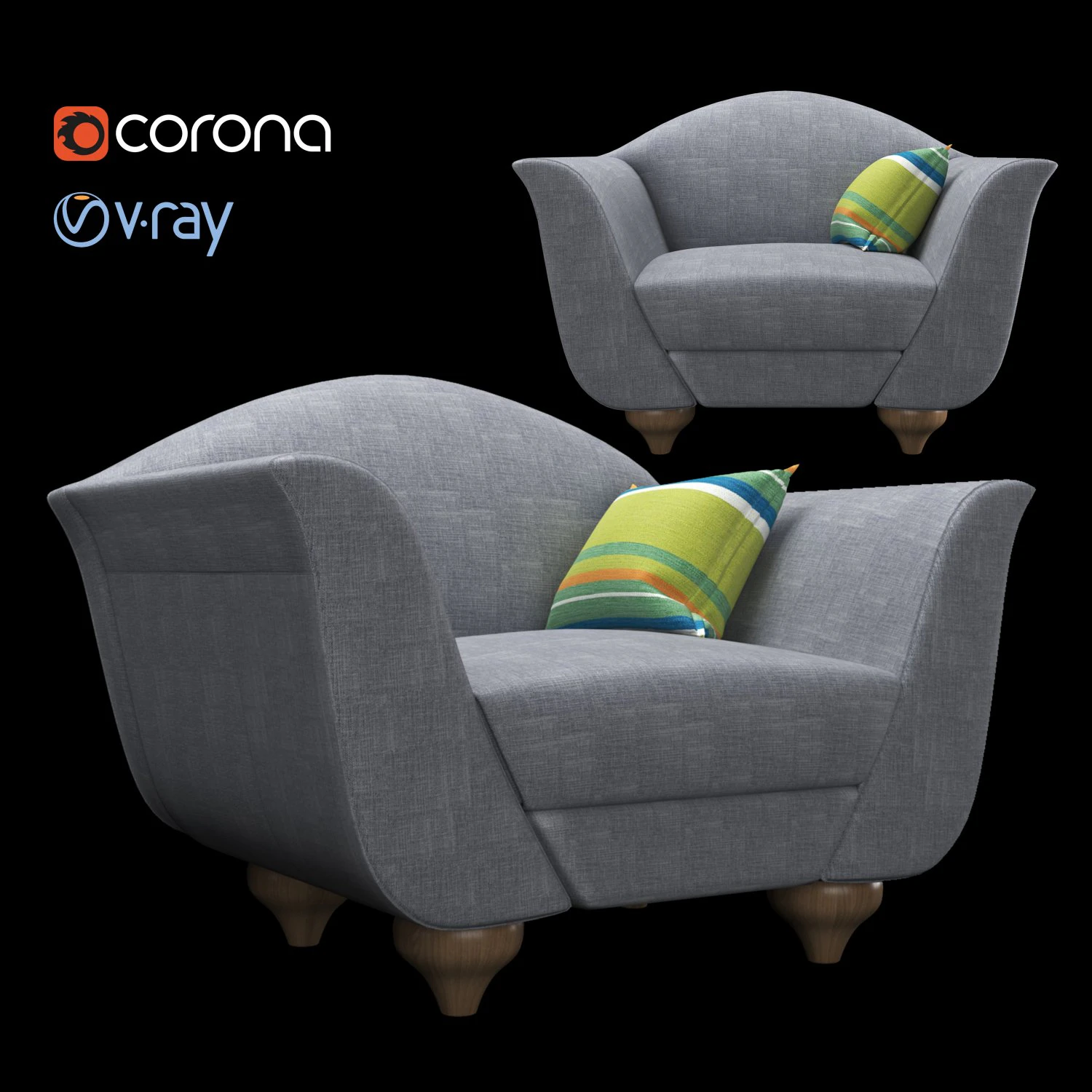 italian arm chair 3D Model .c4d .max .obj .3ds .fbx .stl .blend