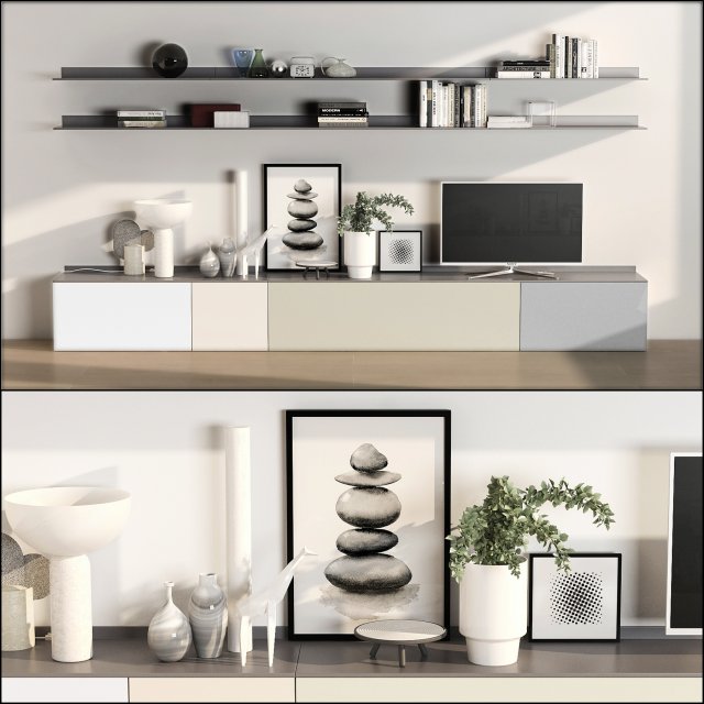 tv cabinet with shelves 3D-Modell .c4d .max .obj .3ds .fbx .stl .blend 