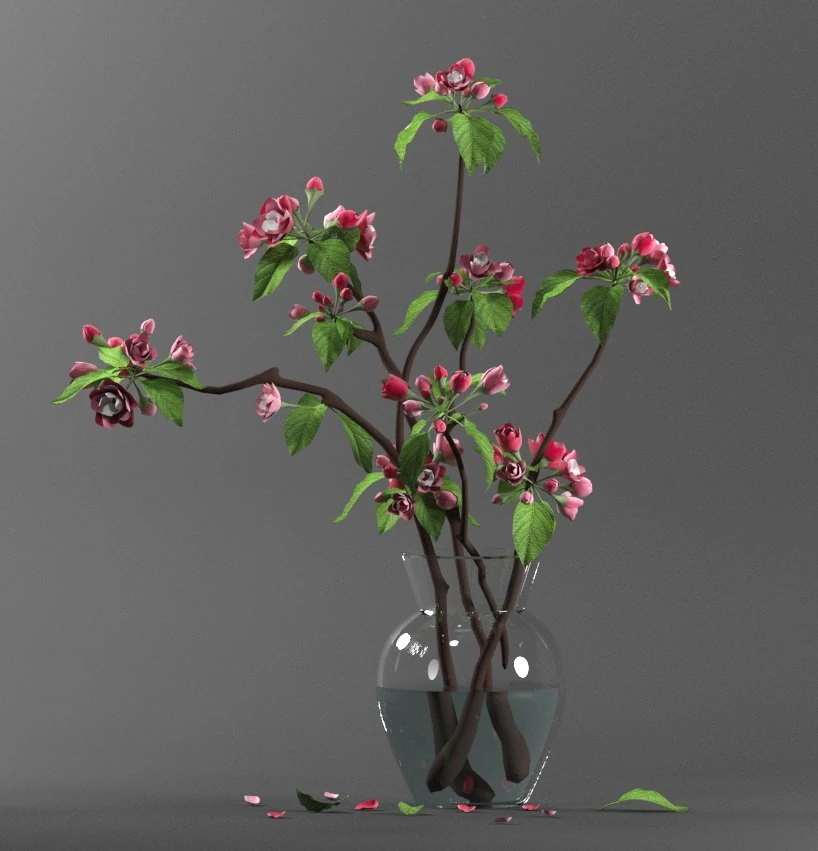 spring tree in the vase 3d max 2019 3D Model .c4d .max .obj .3ds .fbx .stl .blend 