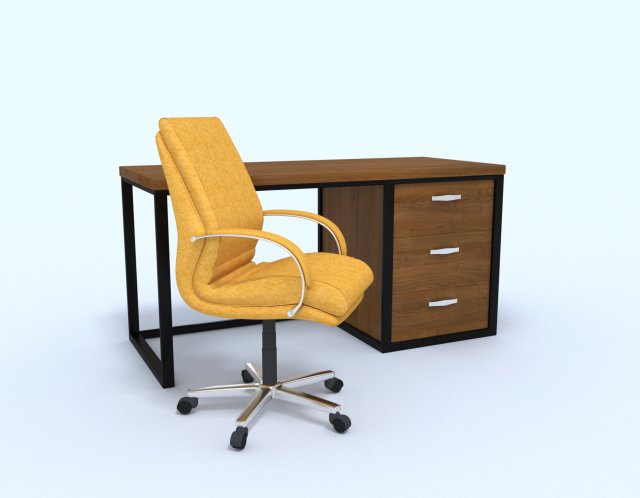 yellow office chair with table 3D 모델 .c4d .max .obj .3ds .fbx .stl .blend 