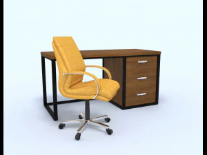 yellow office chair with table 3D Model