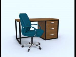 yellow office chair with table 3D Model