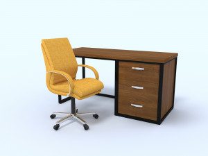 yellow office chair with table 3D 모델