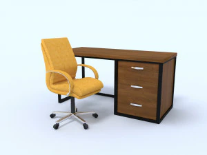 yellow office chair with table 3D Model