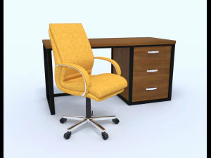 yellow office chair with table 3D Model