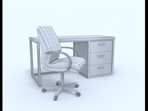 yellow office chair with table 3D 모델