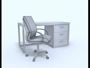 yellow office chair with table 3D Model