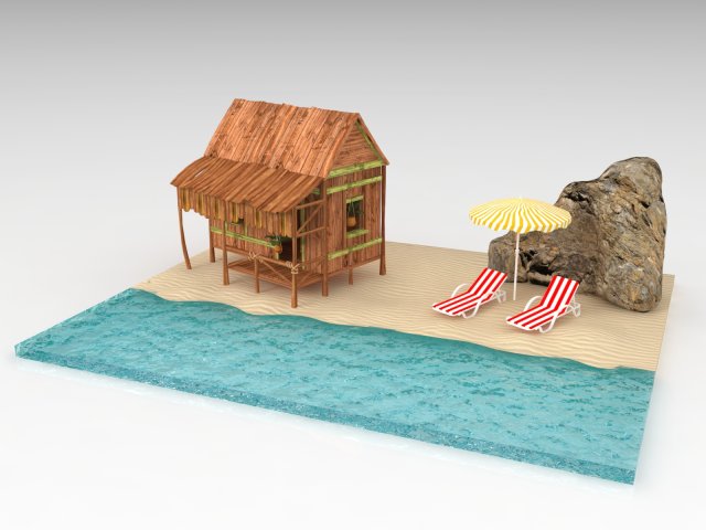 tropical wooden house 3D Model .c4d .max .obj .3ds .fbx .stl .blend 