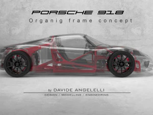 porsche 918 organiczna innowacyjna rama podwozia z amortyzowanymi hamulcami i kołami - druk 3D Model 3D