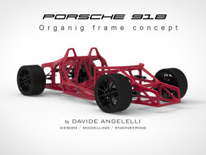 porsche 918 organic innovative chassis frame with suspension brakes and wheels - 3d printing 3D मॉडल