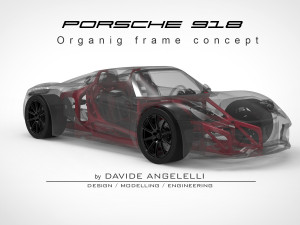 porsche 918 organic innovative chassis frame with suspension brakes and wheels - 3d printing 3D मॉडल