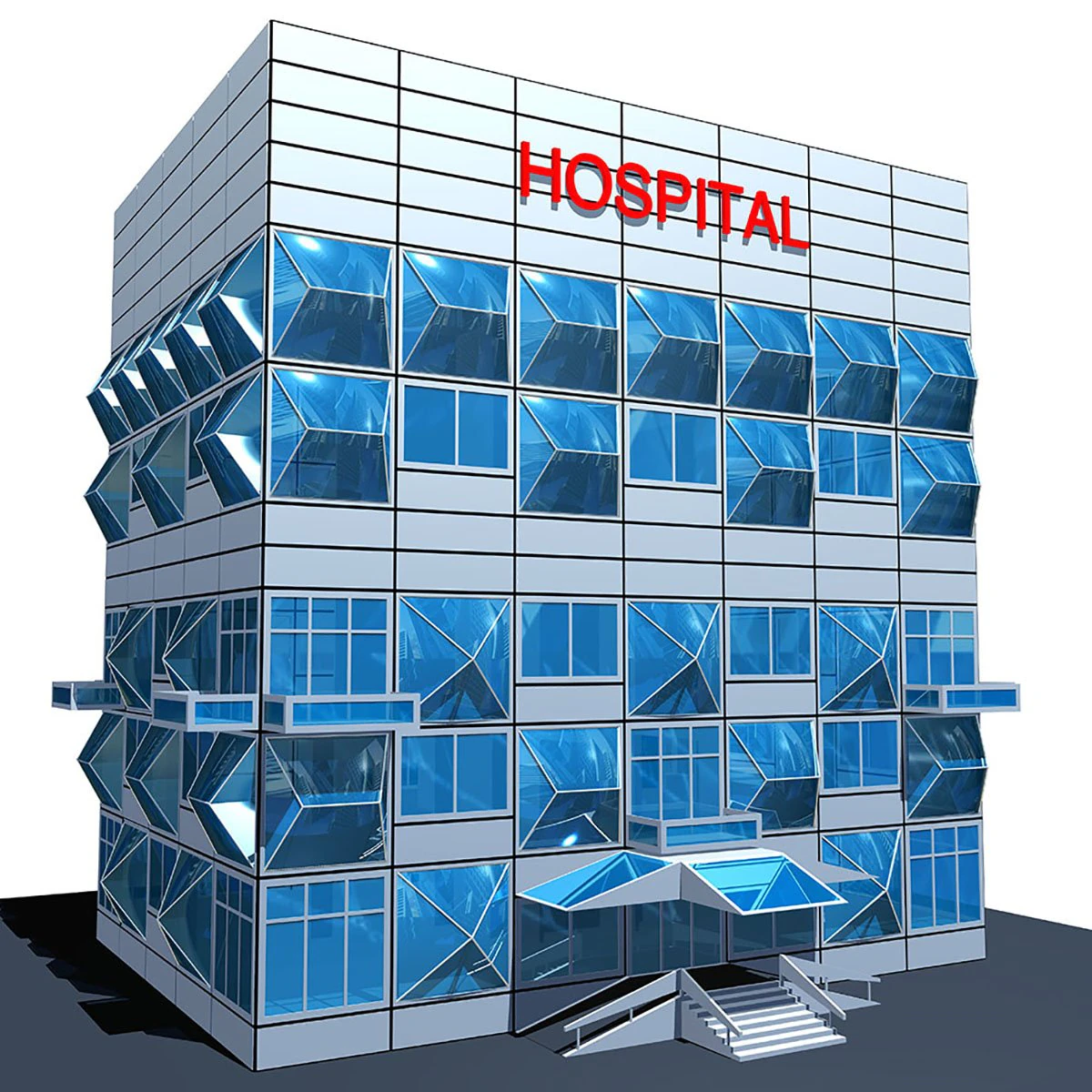 civic building hospital 3D Model .c4d .max .obj .3ds .fbx .stl .blend 