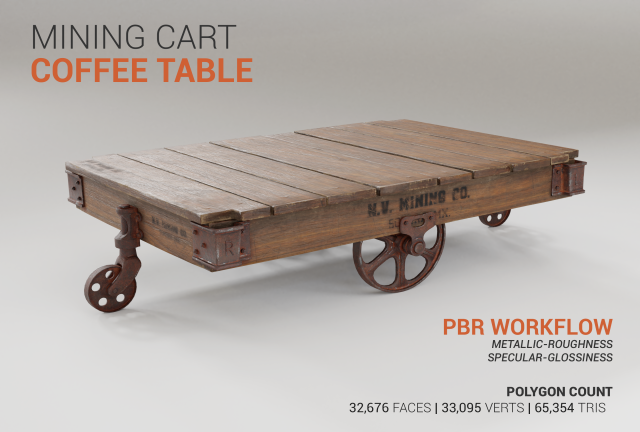mining cart coffee table 3D मॉडल .c4d .max .obj .3ds .fbx .stl .blend 