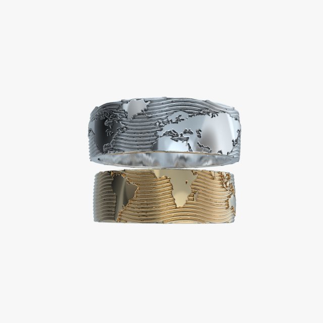 wedding rings world map v1 3D-printmodel .c4d .max .obj .3ds .fbx .stl .blend 