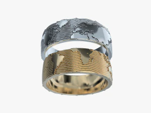 wedding rings world map v1 3D Print Model