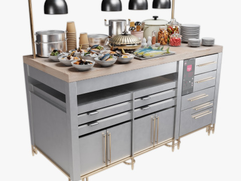 Food Serving Table with Seafood 3D Model