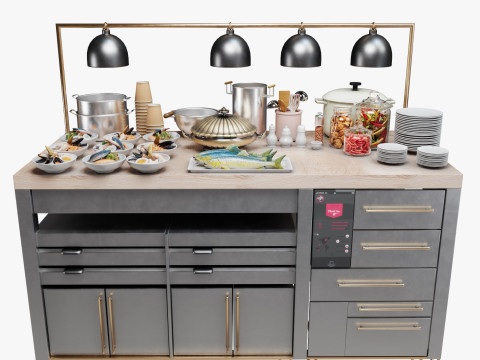 Food Serving Table with Seafood 3Dモデル