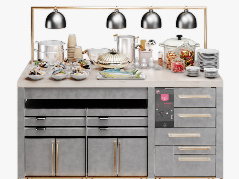 Food Serving Table with Seafood 3Dモデル