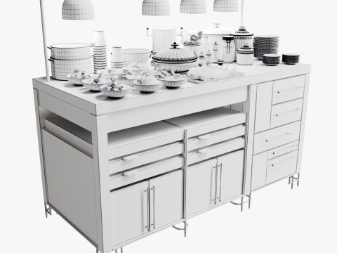 Food Serving Table with Seafood 3Dモデル