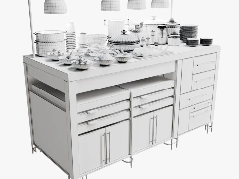 Food Serving Table with Seafood 3D Model