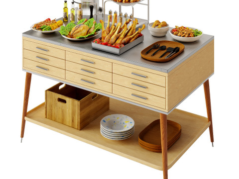 Food Serving Table with Poultry Dishes 3D-Modell
