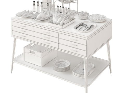 Food Serving Table with Poultry Dishes Model 3D