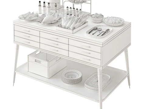 Food Serving Table with Poultry Dishes 3D Model