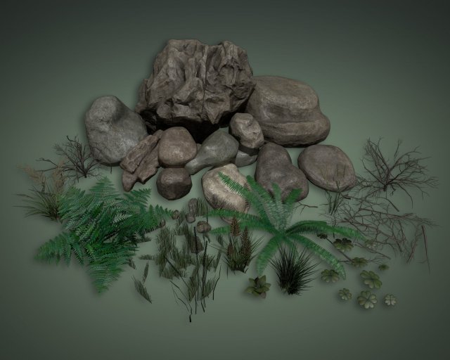 stones and grass Model 3D .c4d .max .obj .3ds .fbx .stl .blend 