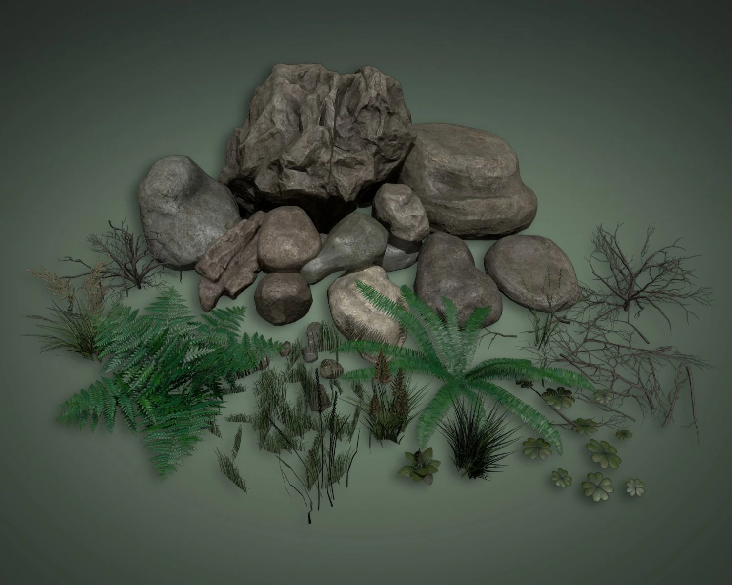 stones and grass 3D Model .c4d .max .obj .3ds .fbx .stl .blend 