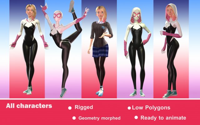 Gwen Stacy full package 3D Model .c4d .max .obj .3ds .fbx .stl .blend 