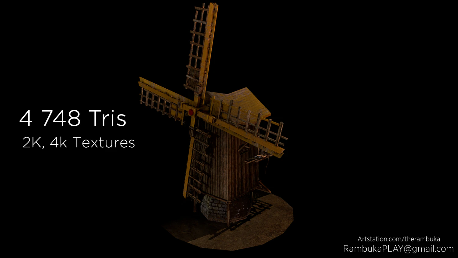 windmill - medieval low-poly 3D Model .c4d .max .obj .3ds .fbx .stl .blend 