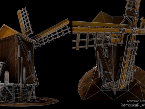 windmill - medieval low-poly 3D मॉडल
