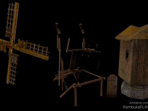 windmill - medieval low-poly 3D मॉडल