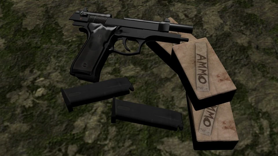 pistol beretta 92 3D Model .c4d .max .obj .3ds .fbx .stl .blend