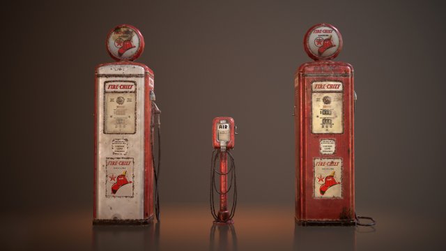 old gas and air pumps - low poly 3D 模型 .c4d .max .obj .3ds .fbx .stl .blend 