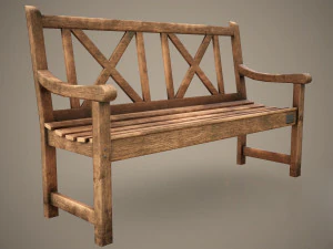 wooden bench - low poly 3D Model