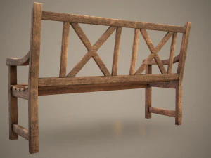 wooden bench - low poly 3D Model