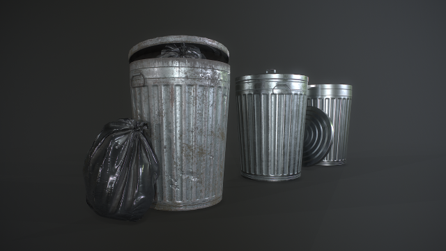 metal trash can with garbage bags - low poly 3D Модель .c4d .max .obj .3ds .fbx .stl .blend 