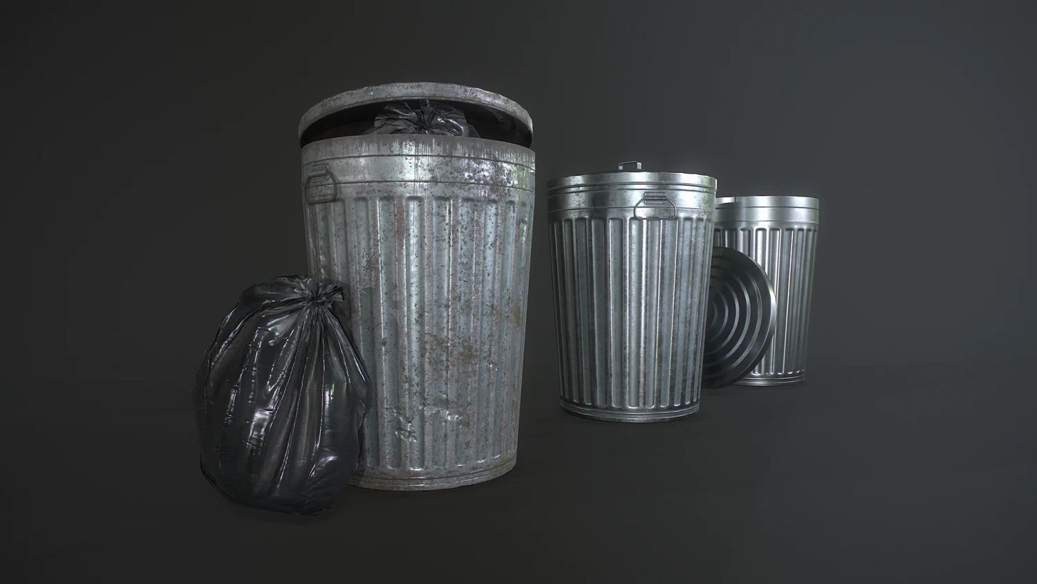 metal trash can with garbage bags - low poly 3D Model .c4d .max .obj .3ds .fbx .stl .blend 