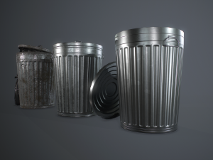 metal trash can with garbage bags - low poly 3D Модель