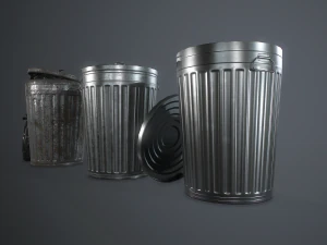 metal trash can with garbage bags - low poly 3D Model