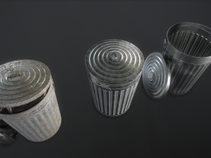 metal trash can with garbage bags - low poly 3D Модель