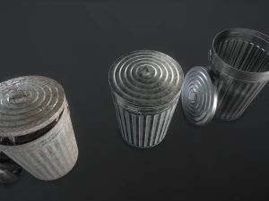 metal trash can with garbage bags - low poly 3D Model