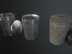 metal trash can with garbage bags - low poly 3D Model