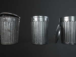 metal trash can with garbage bags - low poly 3D Модель