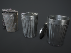 metal trash can with garbage bags - low poly 3D Модель